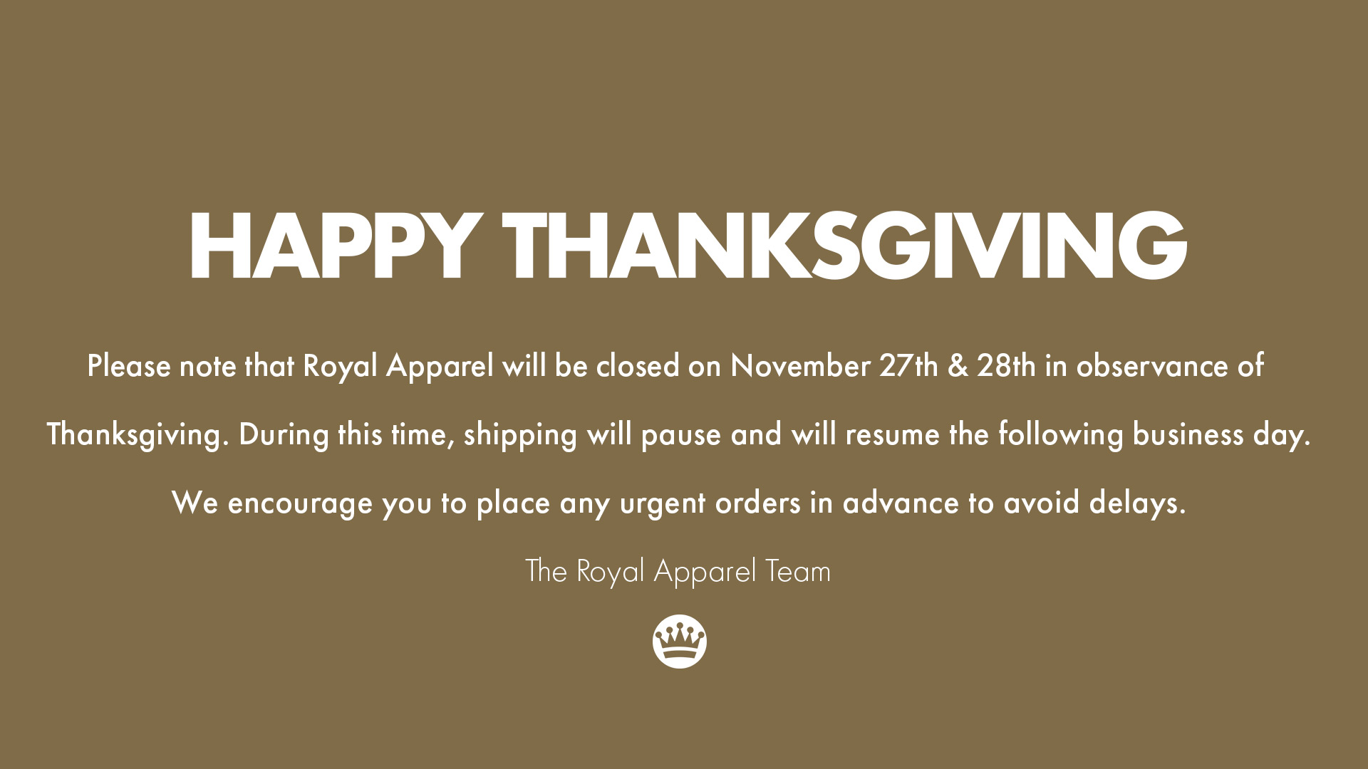 Thanksgiving Holiday Schedule